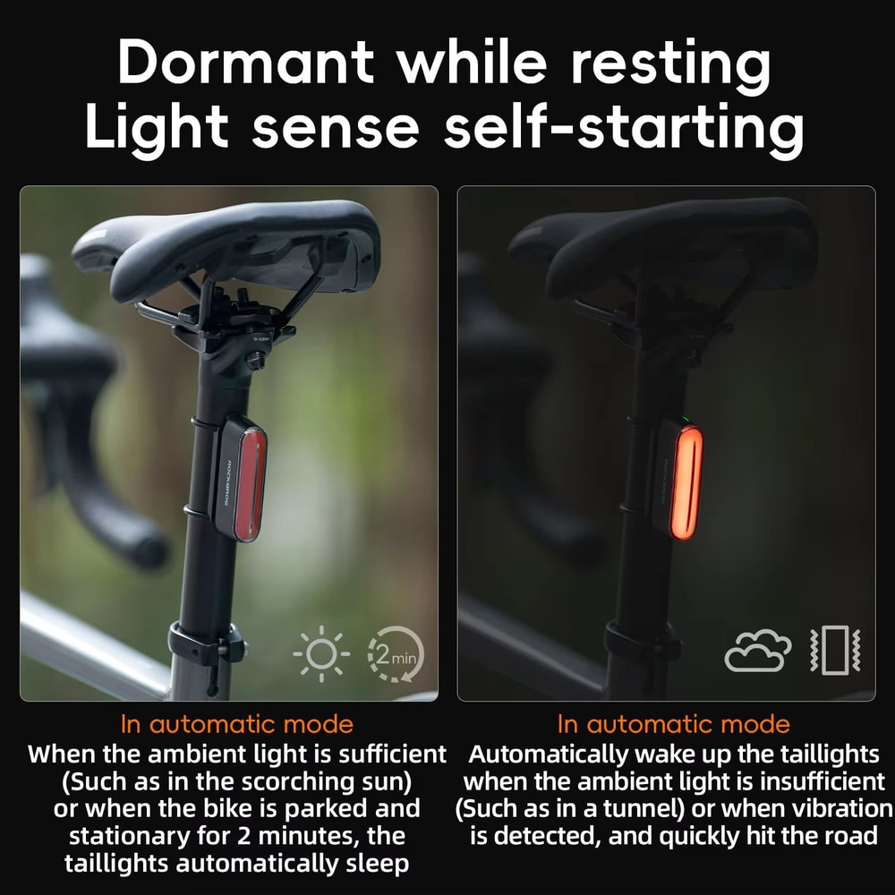 ROCKBROS Magnetic Bike Tail Light USBC Rechargeable LED Rear Light With Brake Sensor 7 Modes 3