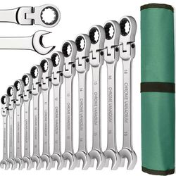 flexible head ratcheting wrench set 8–22mm – metric combination spanner kit with carry bag