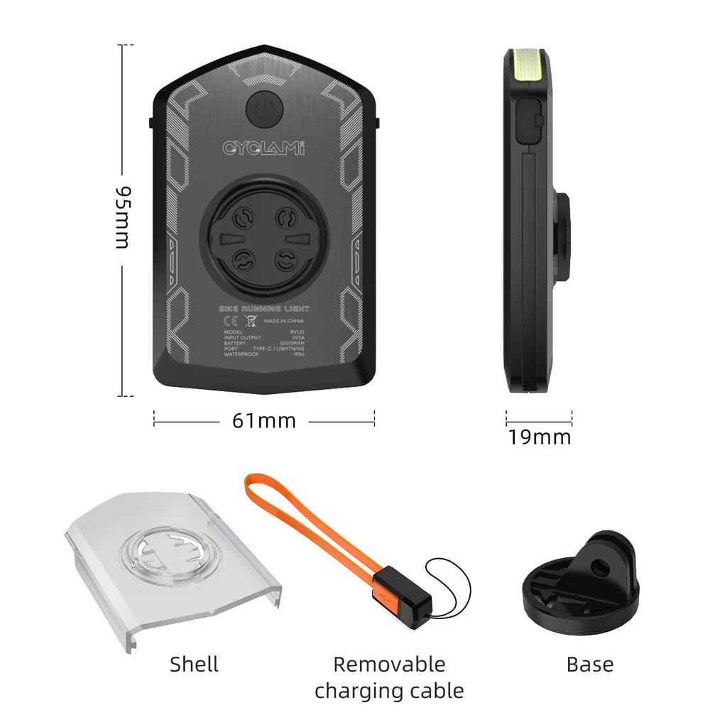 CYCLAMI RVL01 Rechargeable Bike Headlight 5000mAh USBC Front Bicycle Light Compatible With Garmin 6