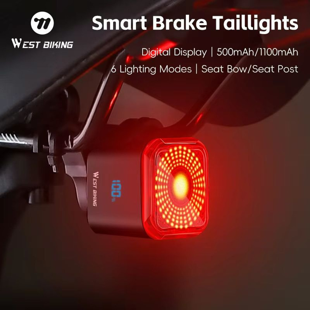 WEST BIKING Smart Bike Tail Light  Brake Sensing Rear Light With Digital Power Display  Auto OnOff 0