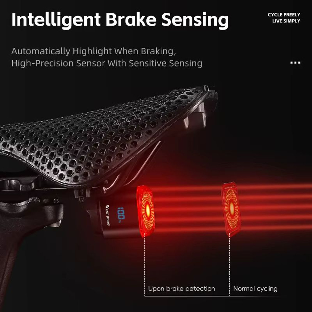WEST BIKING Smart Bike Tail Light  Brake Sensing Rear Light With Digital Power Display  Auto OnOff 4