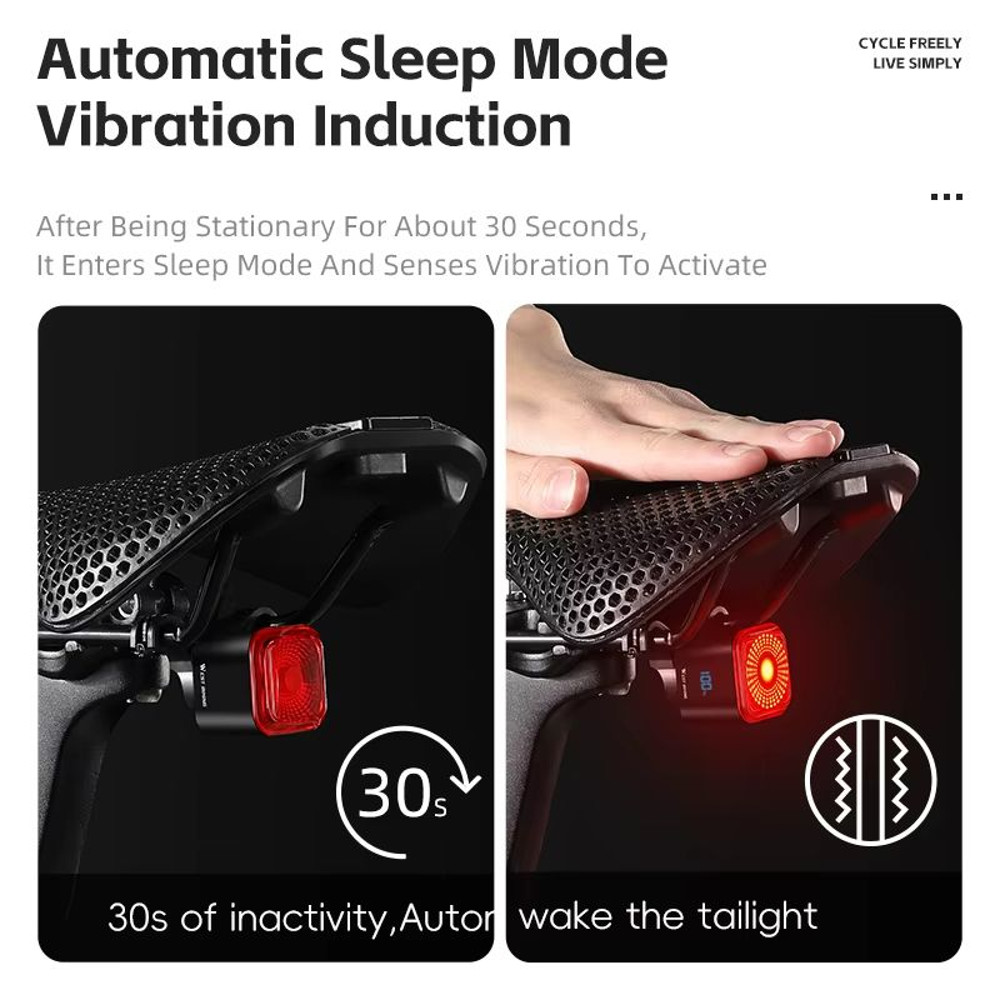 WEST BIKING Smart Bike Tail Light  Brake Sensing Rear Light With Digital Power Display  Auto OnOff 5
