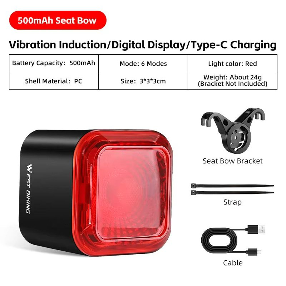 WEST BIKING Smart Bike Tail Light  Brake Sensing Rear Light With Digital Power Display  Auto OnOff 6