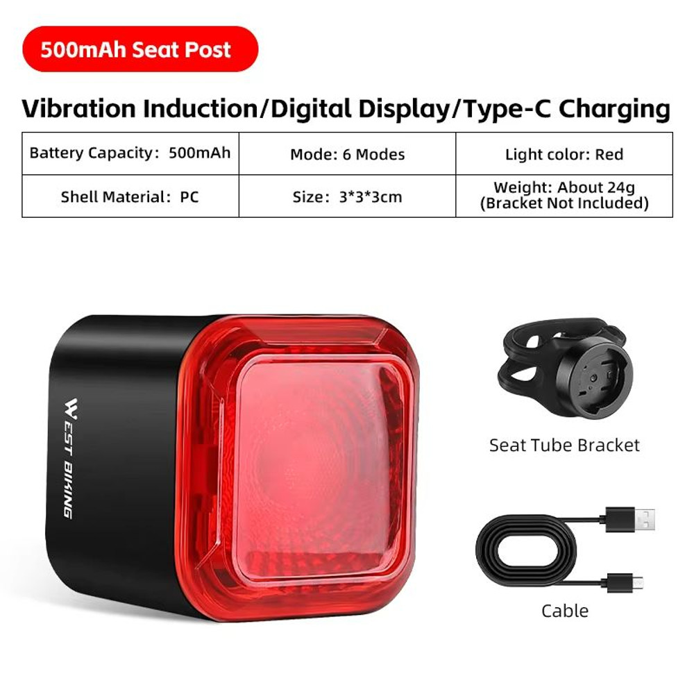 WEST BIKING Smart Bike Tail Light  Brake Sensing Rear Light With Digital Power Display  Auto OnOff 7