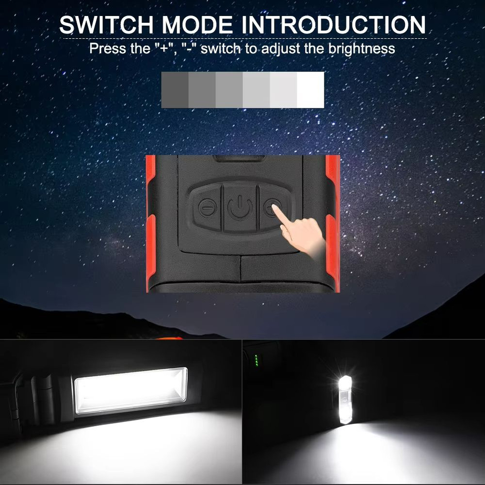 Rechargeable COB LED Work Light  Dimmable Flashlight With Magnetic Hook Power Bank Function  18650  4