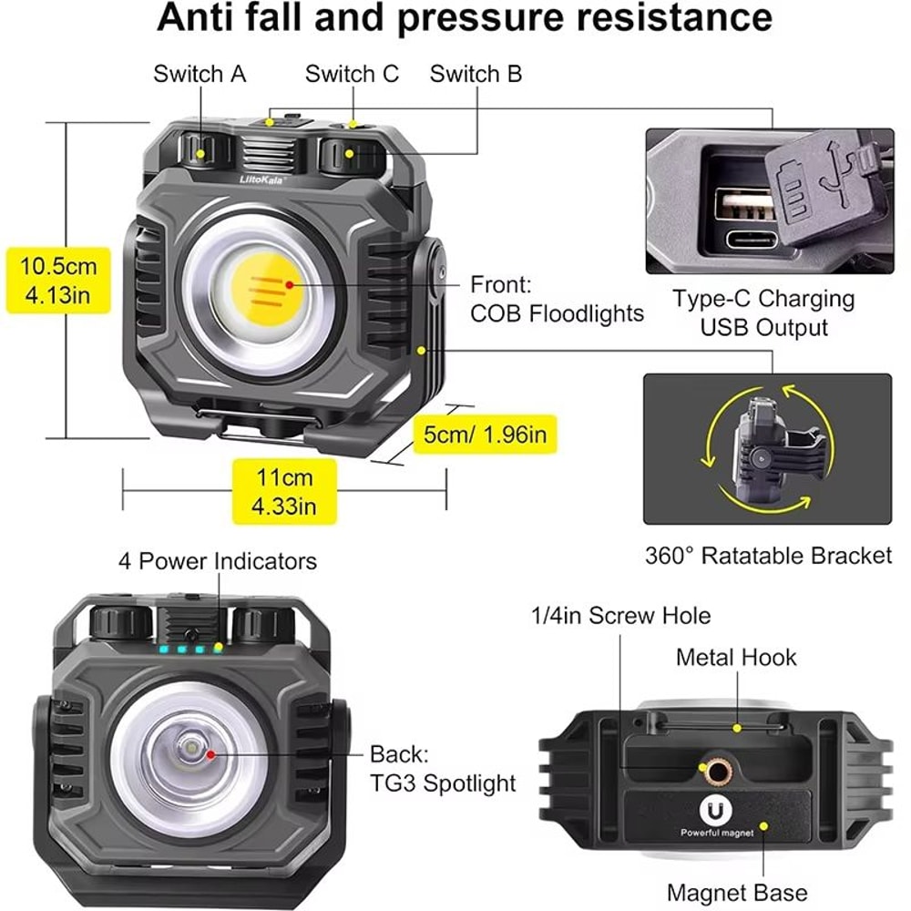 LiitoKala LF786 Rechargeable Work Light With 5000mAh Battery Magnetic 360 Rotation Adjustable Col 1