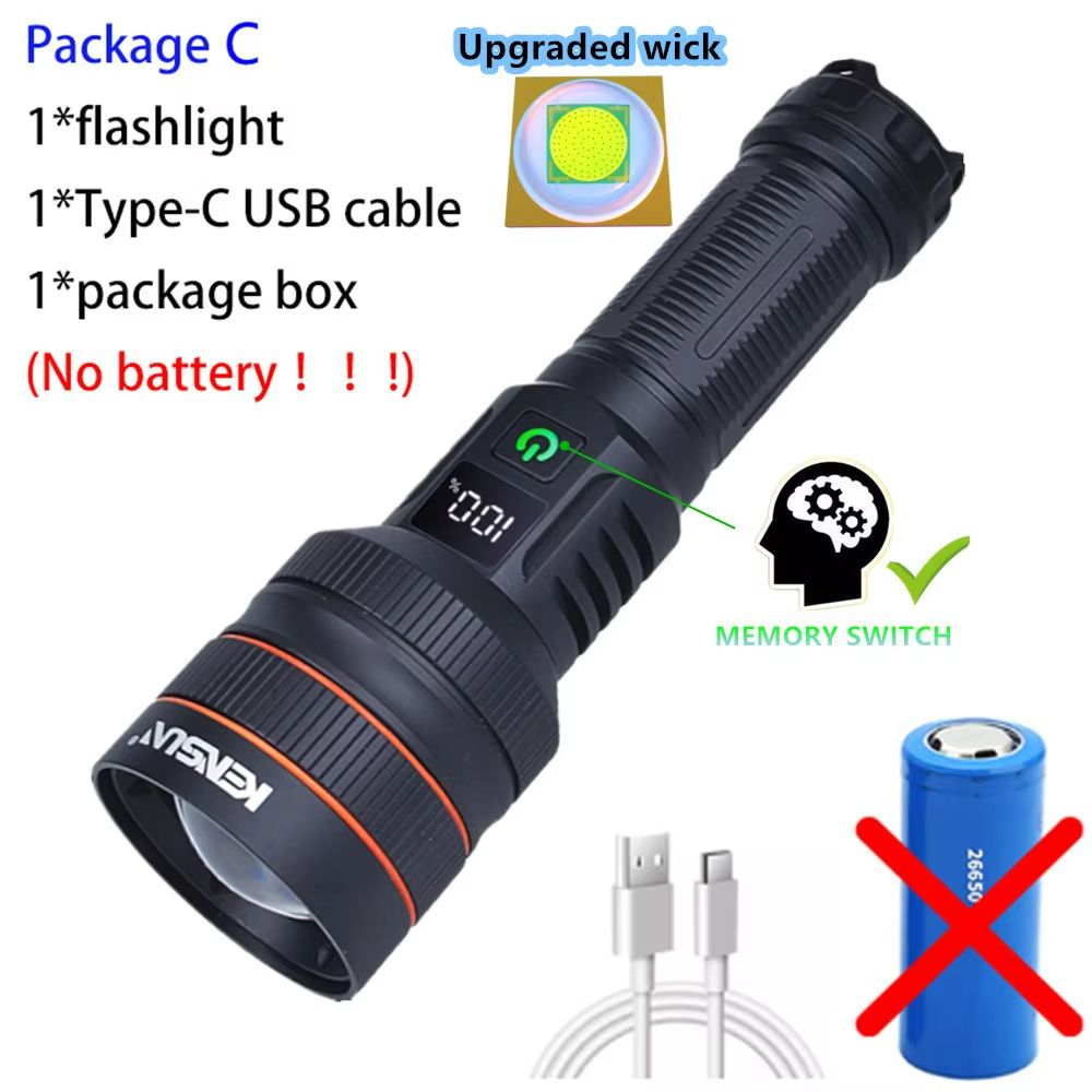 Long Range LED Flashlight  Tactical Waterproof Spotlight With Zoom  TypeC Rechargeable Power 8