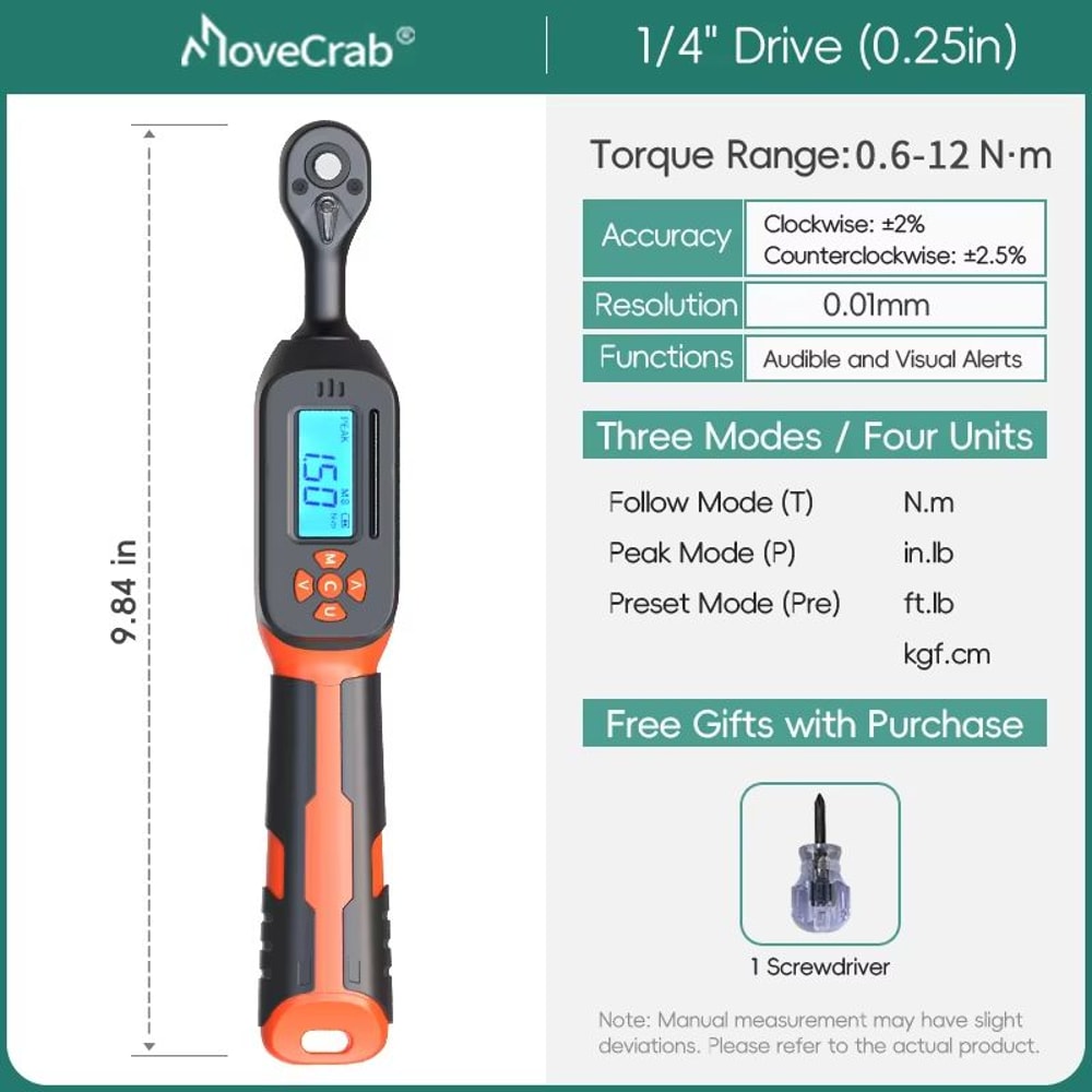 MOVECRAB Digital Torque Wrench Adapter 15340Nm High Precision Electronic Torque Meter With Preset 10