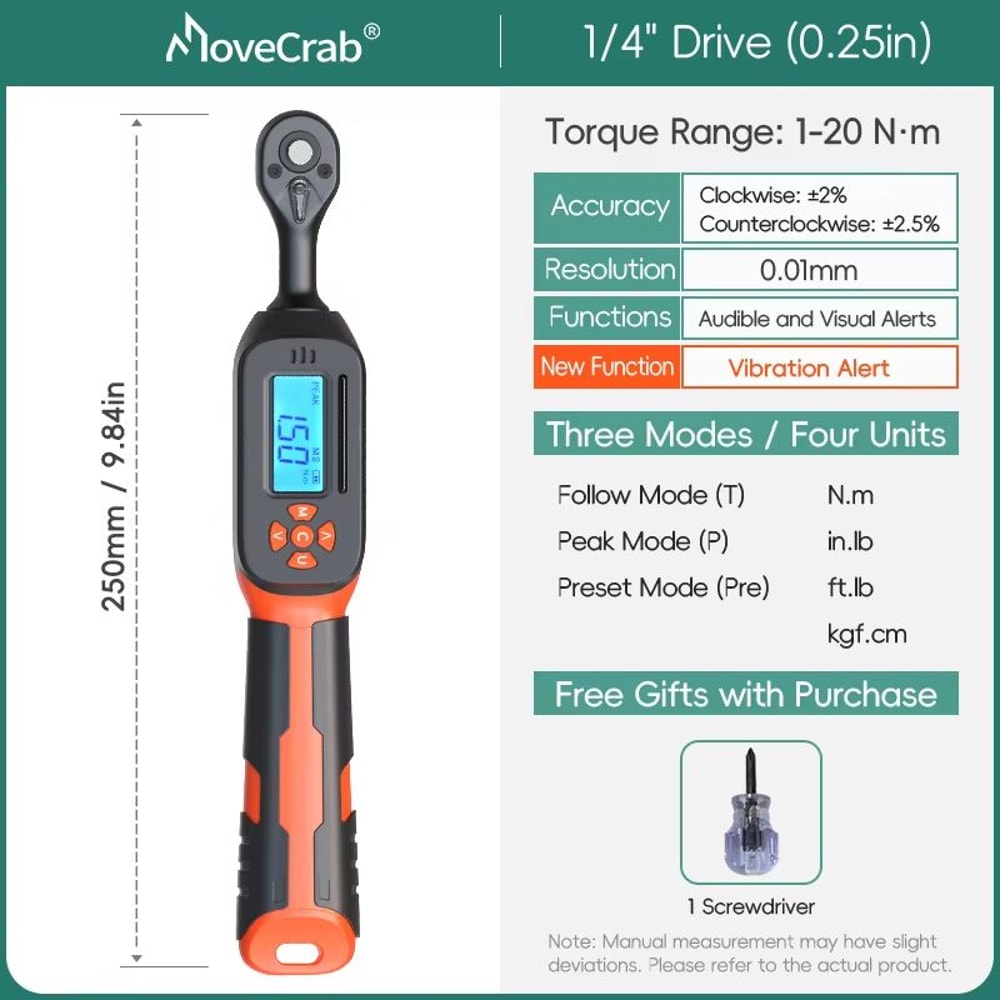 MOVECRAB Digital Torque Wrench Adapter 15340Nm High Precision Electronic Torque Meter With Preset 14