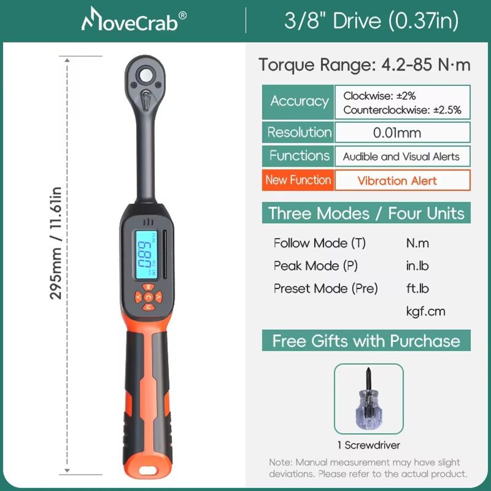 MOVECRAB Digital Torque Wrench Adapter 15340Nm High Precision Electronic Torque Meter With Preset 17