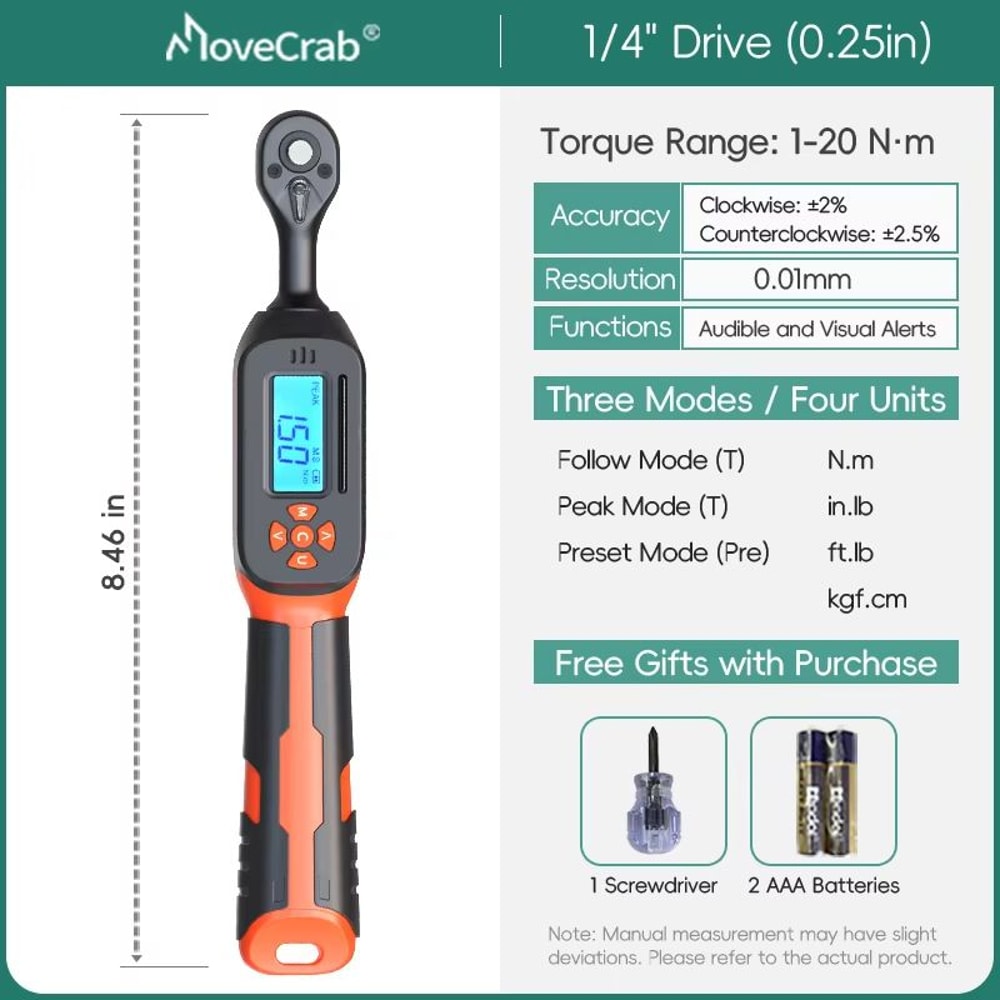 MOVECRAB Digital Torque Wrench Adapter 15340Nm High Precision Electronic Torque Meter With Preset 7