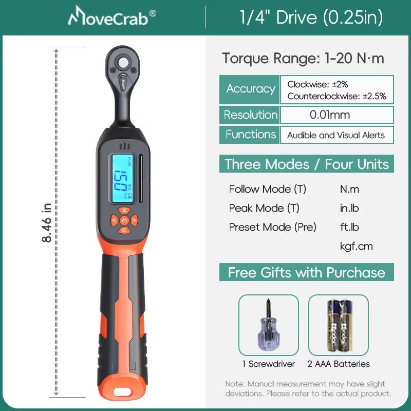 MOVECRAB Digital Torque Wrench Adapter 15340Nm High Precision Electronic Torque Meter With Preset 7