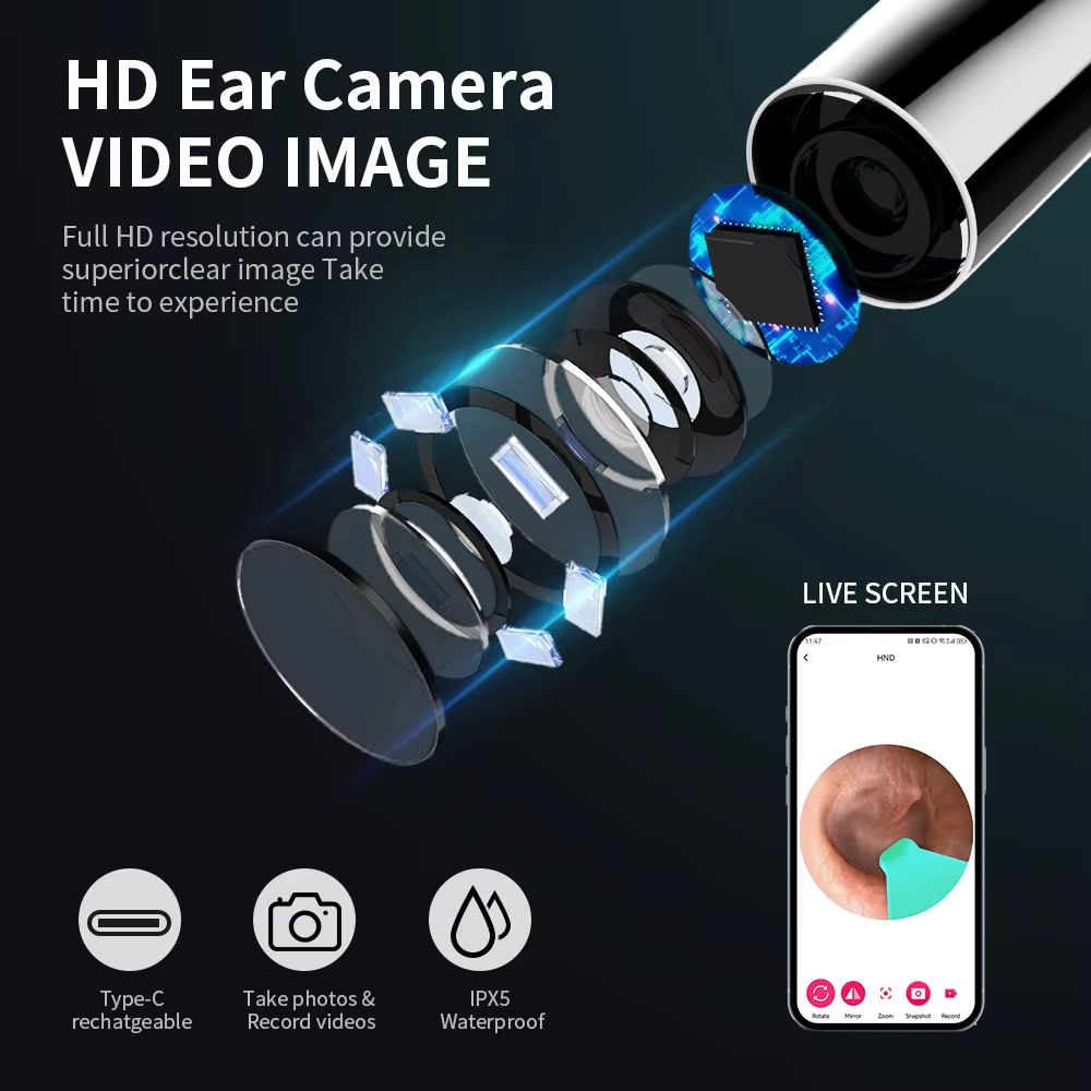 HD Ear Cleaner With Camera  USBC Rechargeable Otoscope Wax Removal Tool  Ear Cleaning Set NK3 Pro 3