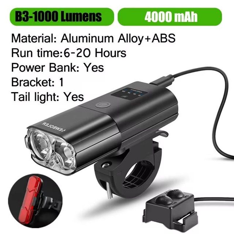 HighPower 1000 Lumen Bike Headlight With 4000mAh USB Charging Power Bank 5
