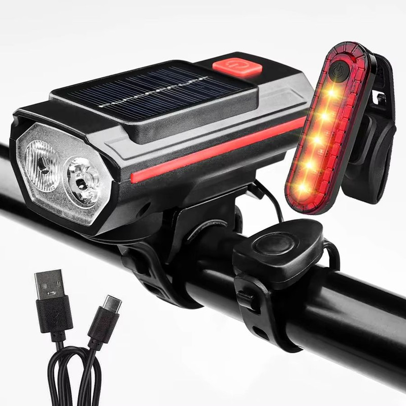 Solar Rechargeable Bicycle Light With 120dB Horn  TYPEC Charging 7