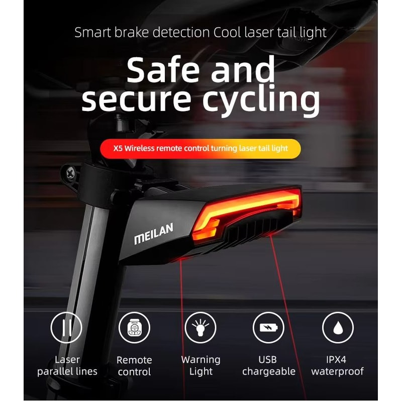 Smart Wireless Bike Tail Light With Turn Signals Brake Detection USB Rechargeable LED Cycling Saf 1