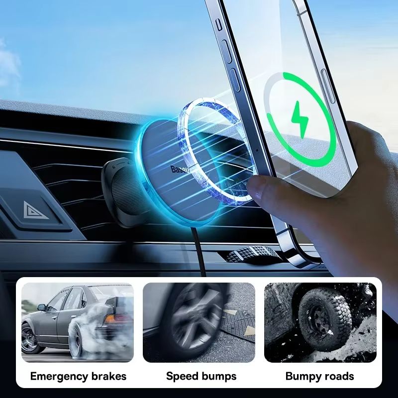 Baseus Magnetic Wireless Car Charger  15W Fast Charging Phone Mount For IPhone 16151413 1