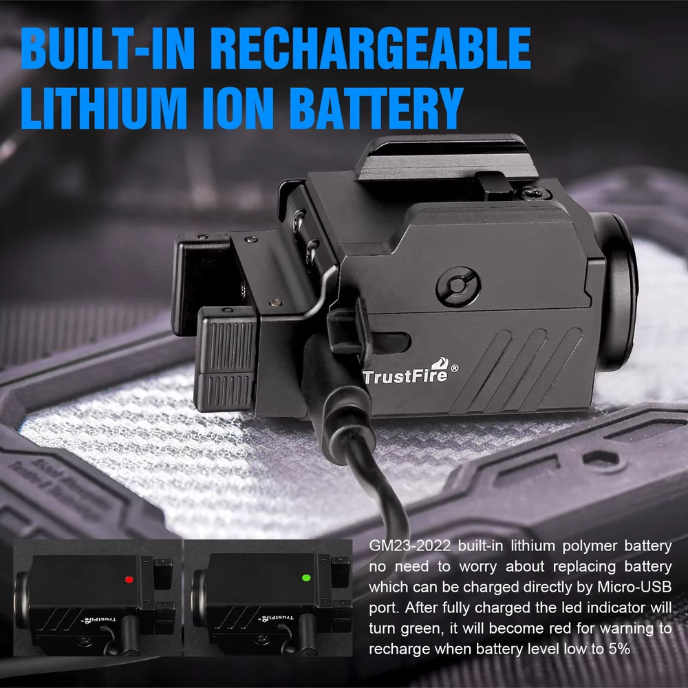Trustfire GM23 Tactical LED Flashlight  Compact 800 Lumens USB Rechargeable Rail Light 2