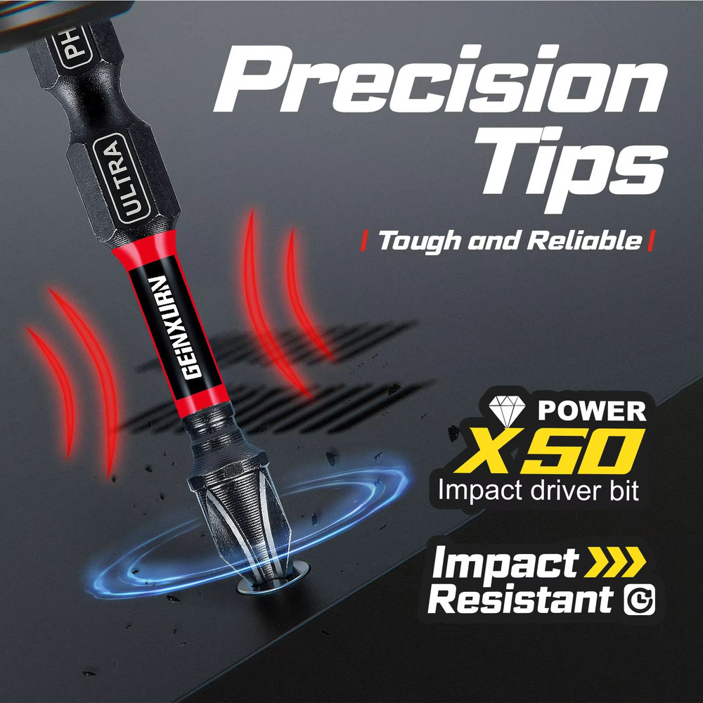 Geinxurn 13Piece Magnetic Screwdriver Bits Set  S2 Steel Impact Driver Bits With ColorCoded Base 4