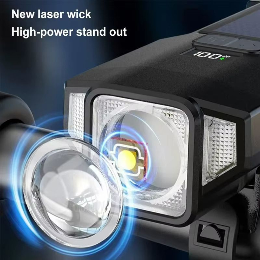 4000mAh Solar Bike Light  2000LM Rechargeable Bicycle Front Light With Zoom Beam  COB Red Side Lamp 5