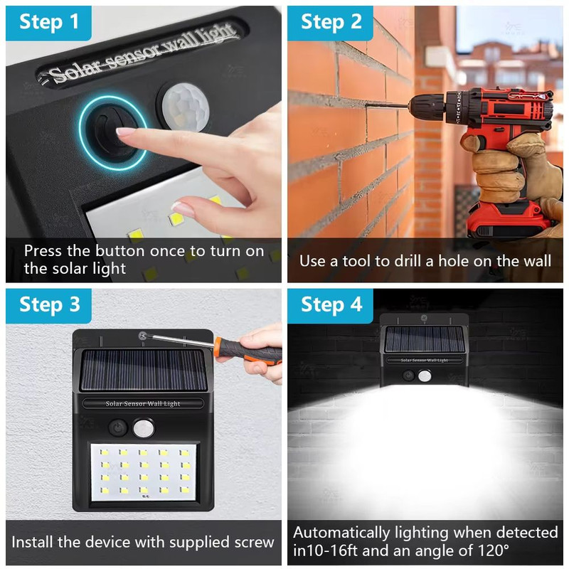 4Pack Solar Outdoor Wall Lights With Motion Sensor  Waterproof LED Security Lighting For Garden Pat 5
