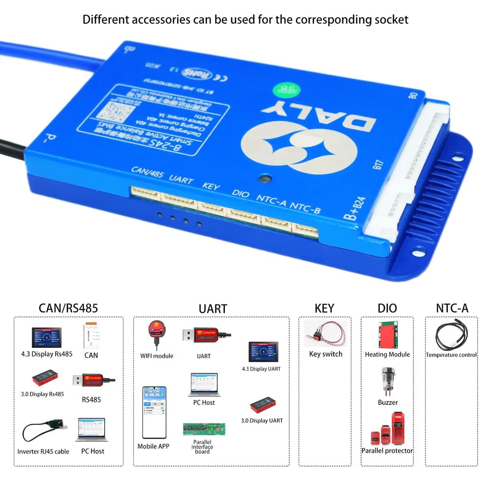 Daly Smart BMS With Bluetooth Active Balance System For LiFePO4 Liion LTO NMC Batteries 1