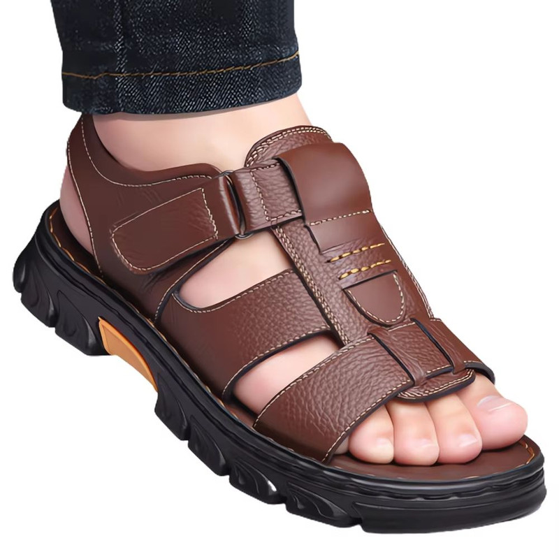 Loveontop Mens Leather Sandals  Comfortable Cowhide Beach Shoes With NonSlip Thick Sole 0