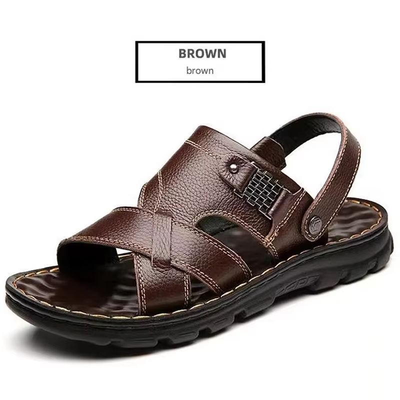 Loveontop Mens Leather Sandals  Comfortable Cowhide Beach Shoes With NonSlip Thick Sole 9