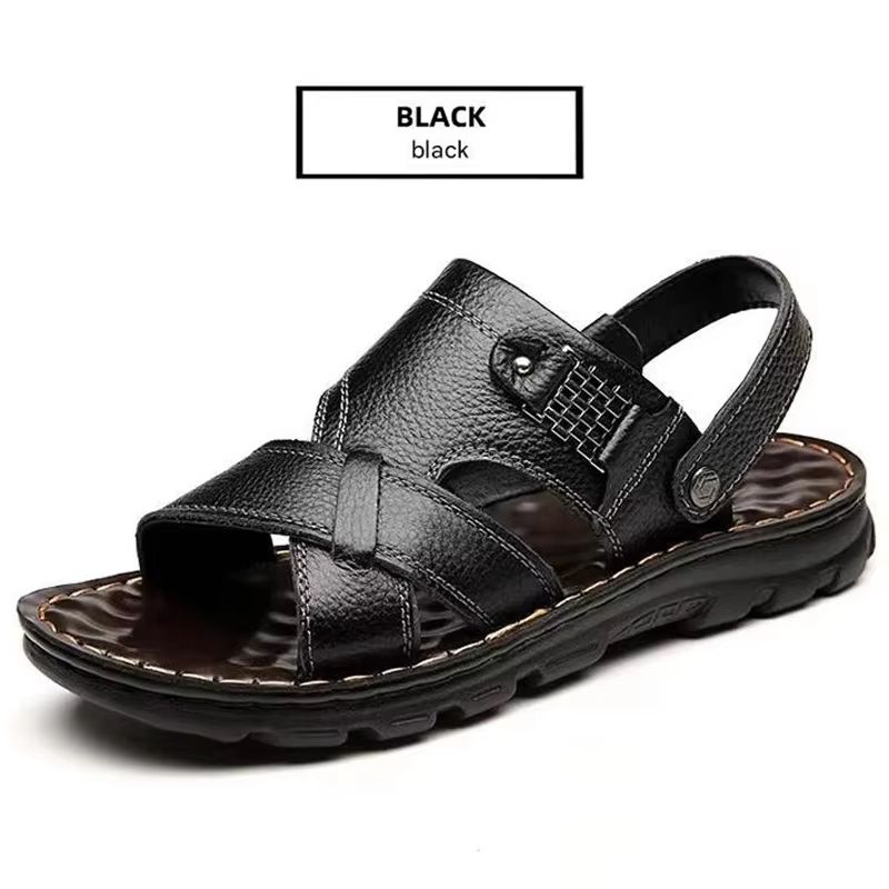 Loveontop Mens Leather Sandals  Comfortable Cowhide Beach Shoes With NonSlip Thick Sole 6