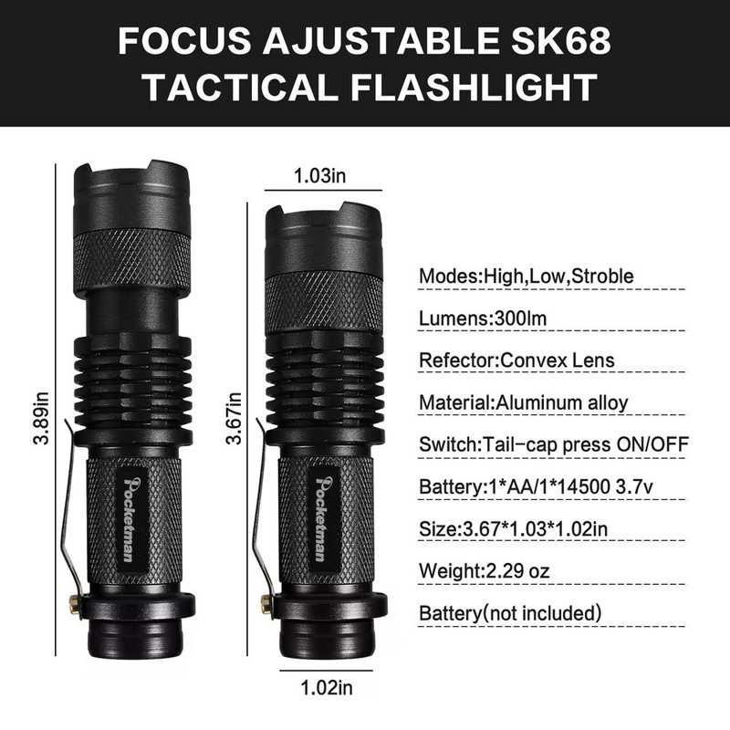 Set Of 5 Mini Tactical LED Flashlights  Bright Zoomable PocketSized Torches Powered By AA Or 14500  1