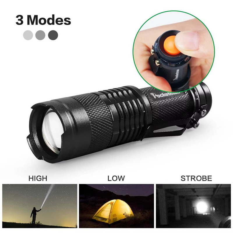 Set Of 5 Mini Tactical LED Flashlights  Bright Zoomable PocketSized Torches Powered By AA Or 14500  2