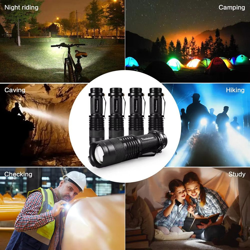 Set Of 5 Mini Tactical LED Flashlights  Bright Zoomable PocketSized Torches Powered By AA Or 14500  5