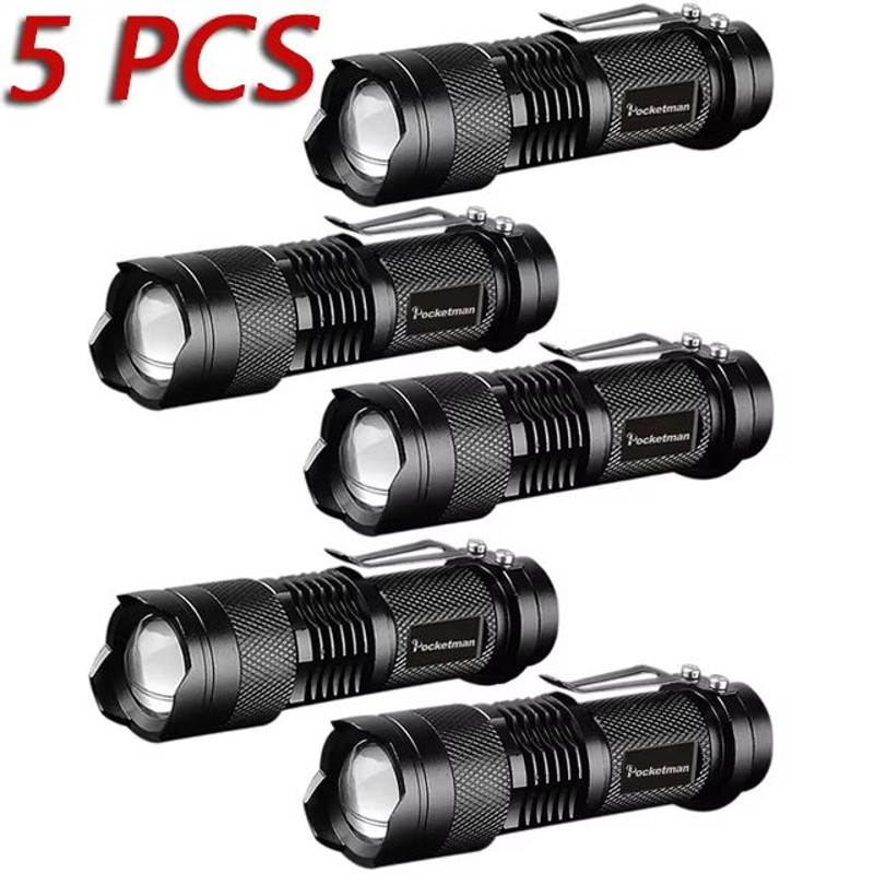 Set Of 5 Mini Tactical LED Flashlights  Bright Zoomable PocketSized Torches Powered By AA Or 14500  8