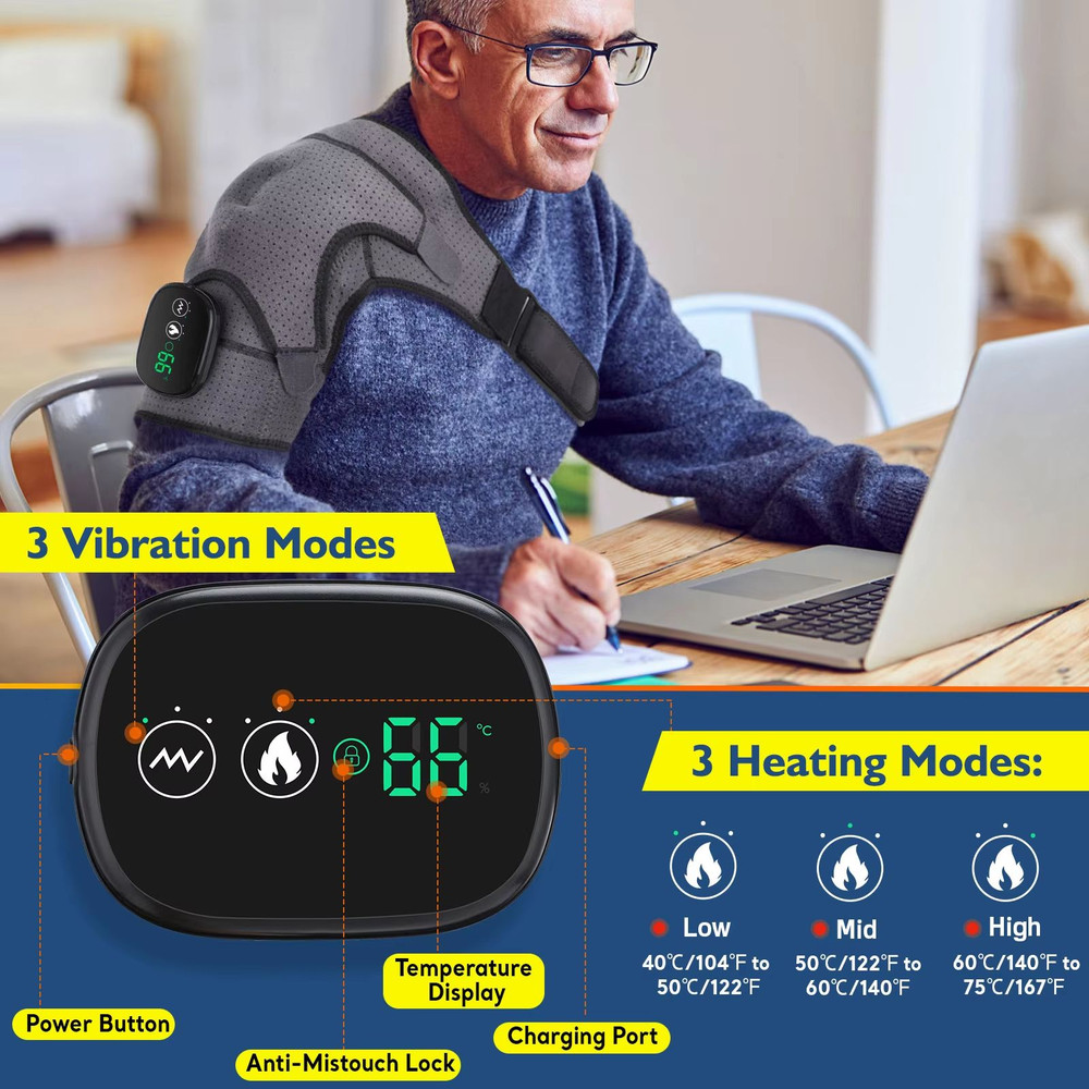 Electric Heating Shoulder Brace With Vibration  LED Display  Pain Relief  Muscle Relaxation Support 3