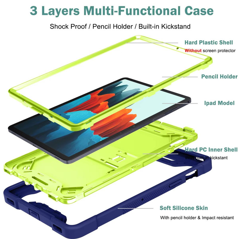 Heavy Duty Armor Case For Samsung Galaxy Tab  Rugged Shockproof PC  Silicone Hybrid Cover For Kids  3
