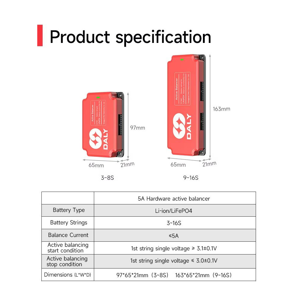 Daly BMS 5A Active Balancing Board  Smart Equalizer For 18650 LiFePO4  Lithium Battery Packs 3S16S 3