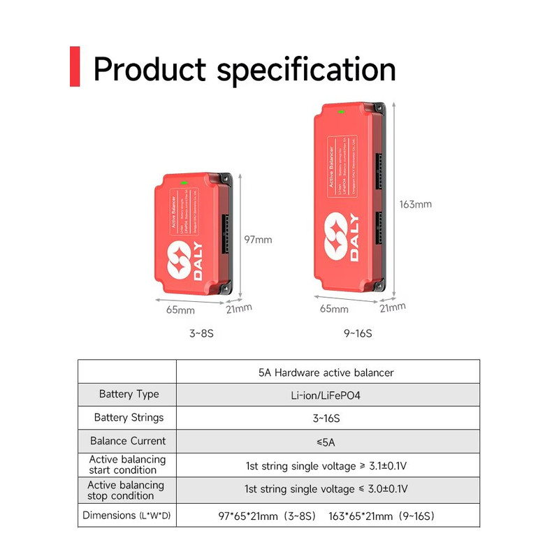 Daly BMS 5A Active Balancing Board  Smart Equalizer For 18650 LiFePO4  Lithium Battery Packs 3S16S 3