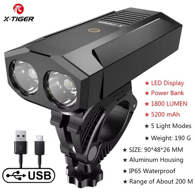 XTIGER 2400 Lumen Waterproof Bike Light  USB Rechargeable Aluminum Alloy Cycling Headlight For MTB  11