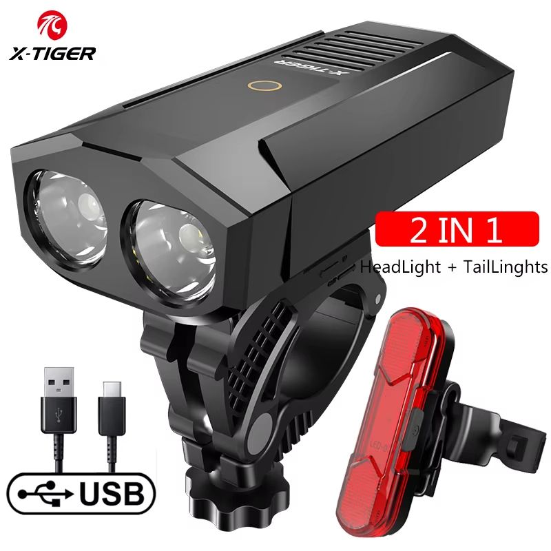 XTIGER 2400 Lumen Waterproof Bike Light  USB Rechargeable Aluminum Alloy Cycling Headlight For MTB  12