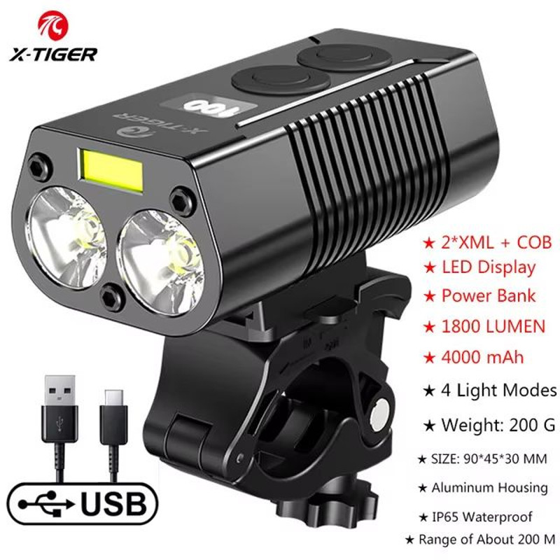 XTIGER 2400 Lumen Waterproof Bike Light  USB Rechargeable Aluminum Alloy Cycling Headlight For MTB  13