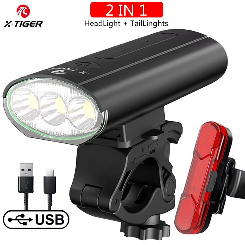 XTIGER 2400 Lumen Waterproof Bike Light  USB Rechargeable Aluminum Alloy Cycling Headlight For MTB  16