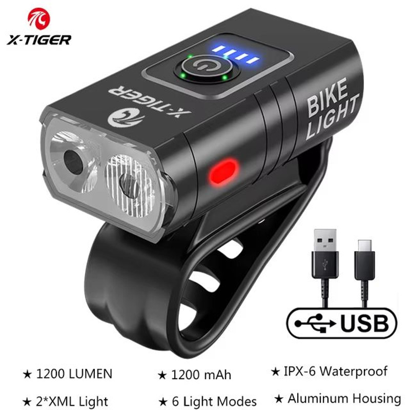 XTIGER 2400 Lumen Waterproof Bike Light  USB Rechargeable Aluminum Alloy Cycling Headlight For MTB  6