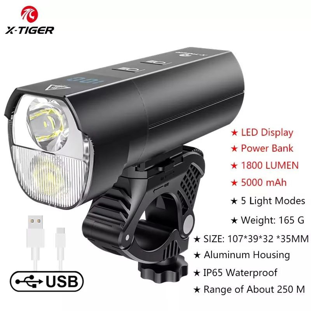XTIGER 2400 Lumen Waterproof Bike Light  USB Rechargeable Aluminum Alloy Cycling Headlight For MTB  7