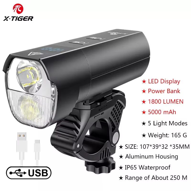 XTIGER 2400 Lumen Waterproof Bike Light  USB Rechargeable Aluminum Alloy Cycling Headlight For MTB  7