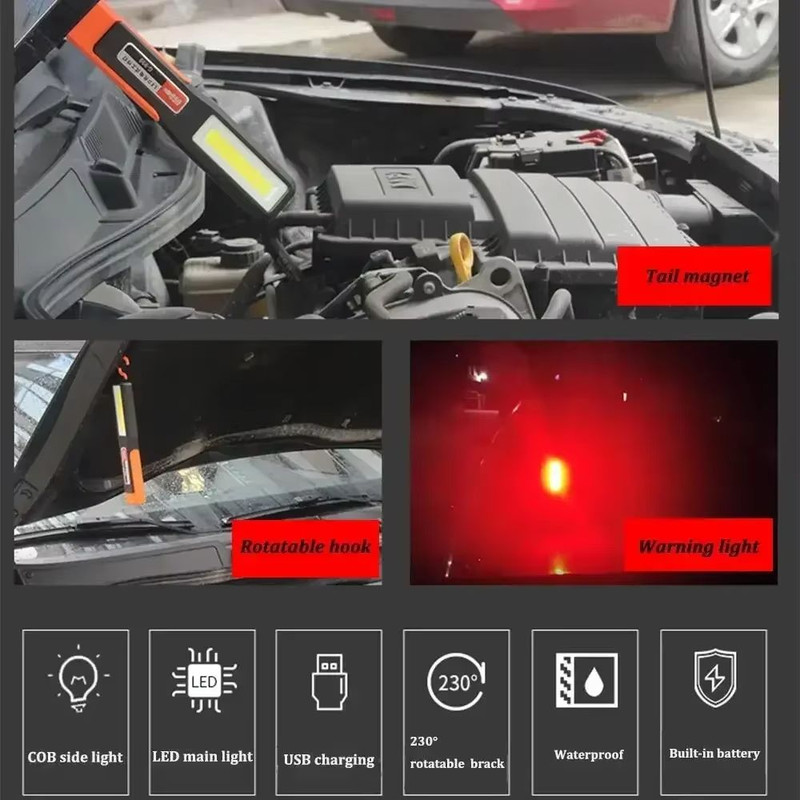 Bright COB LED Work Light  USB Rechargeable Magnetic Torch For Car Mechanic And Emergency Use 4