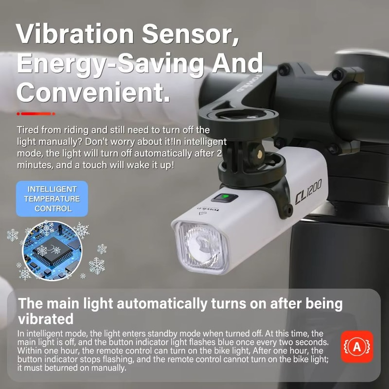 TOWILD CL1200 Smart Bike Headlight 1200 Lumen USBC Rechargeable Bicycle Light With Remote Control 3