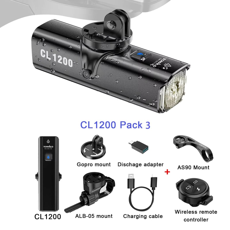 TOWILD CL1200 Smart Bike Headlight 1200 Lumen USBC Rechargeable Bicycle Light With Remote Control 9