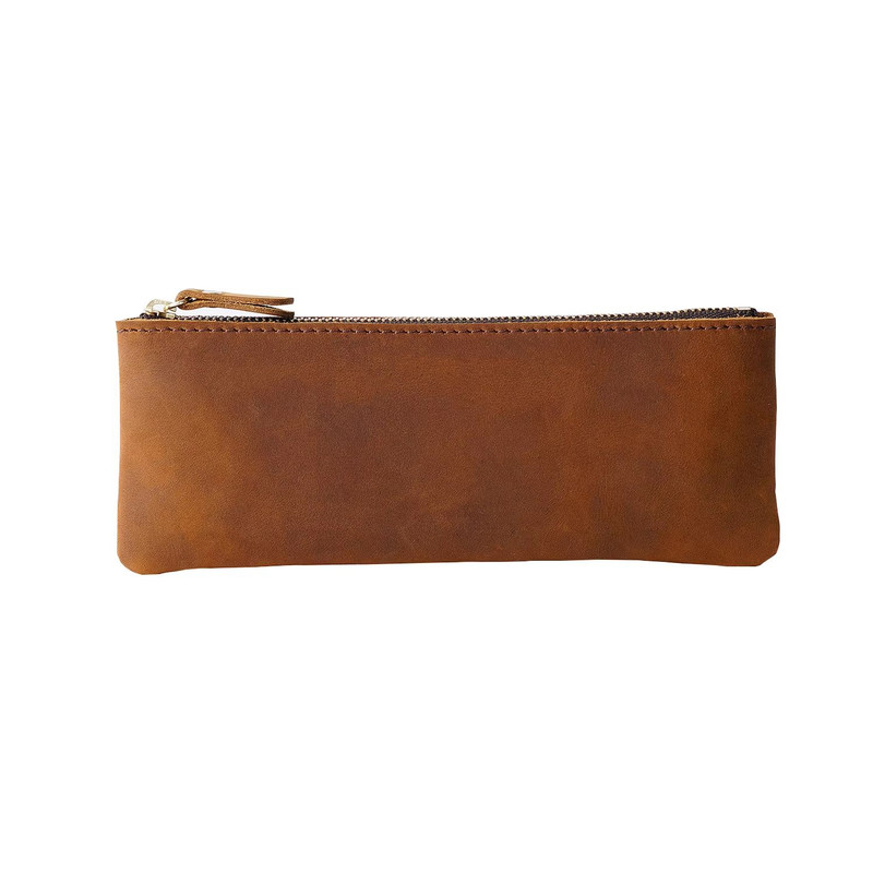 Vintage Genuine Leather Pencil Case  Handmade Large Capacity Zipper Organizer Bag With Patriotic Co 2