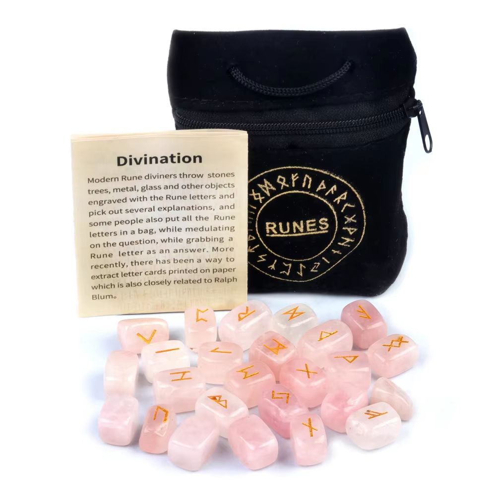 25Piece Natural Rune Stones Set  Engraved Healing Crystals For Divination FortuneTelling  Spiritual 0