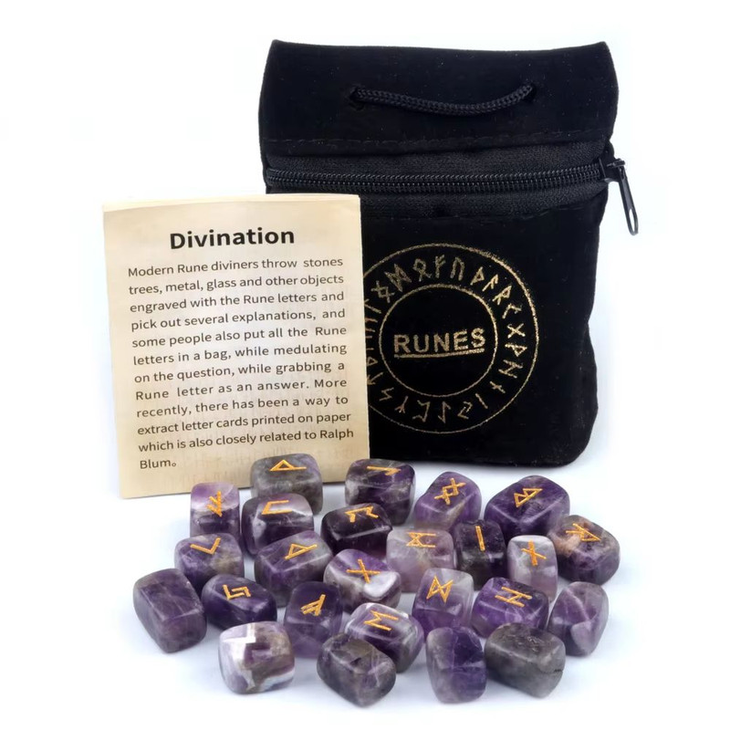 25Piece Natural Rune Stones Set  Engraved Healing Crystals For Divination FortuneTelling  Spiritual 1